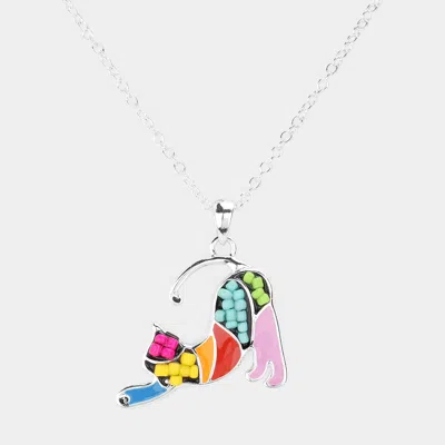 Fashnzfab Seed Bead Embellished Cat Pendant Necklace In Pink