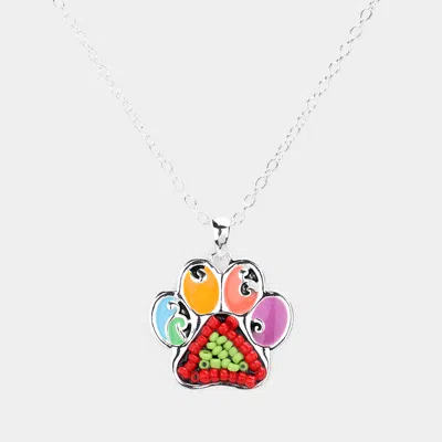Fashnzfab Seed Bead Embellished Paw Pendant Necklace In Pink