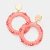 Fashnzfab Seed Bead Embellished Raffia Open Circle Dangle Earrings - Pink In Gold