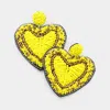 Fashnzfab Seed Bead Heart Earrings In Yellow