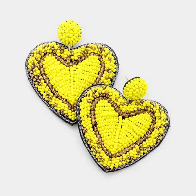 Fashnzfab Seed Bead Heart Earrings In Yellow