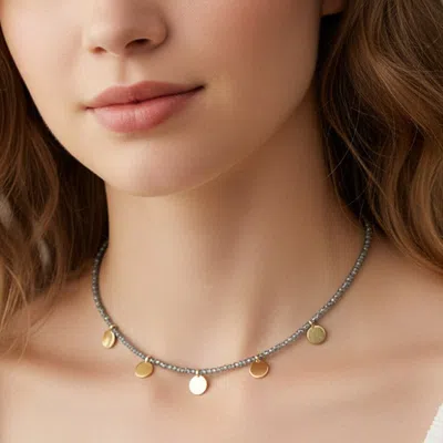 Fashnzfab Seed Bead Round Metal Choker Necklace In Metallic