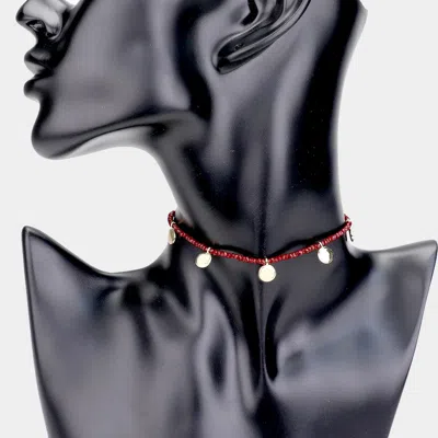 Fashnzfab Seed Bead Round Metal Choker Necklace In Red