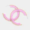 Fashnzfab Seed Bead Wrapped Hoop Earrings In Purple
