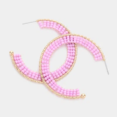 Fashnzfab Seed Bead Wrapped Hoop Earrings In Purple