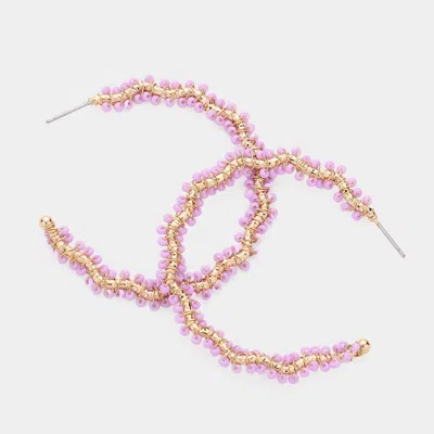 Fashnzfab Seed Bead Wrapped Wavy Hoop Earrings - Lavender In Pink