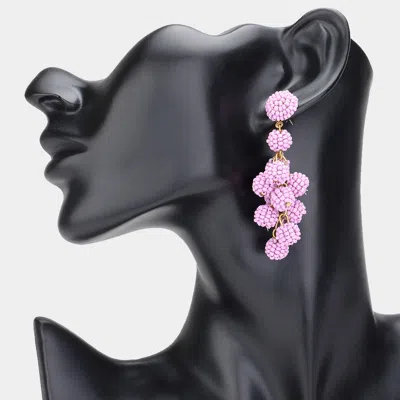 Fashnzfab Seed Beaded Ball Cluster Vine Dangle Earrings - Lavender In Pink