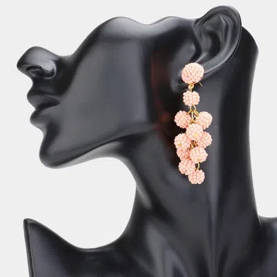 Fashnzfab Seed Beaded Ball Cluster Vine Dangle Earrings - Pink