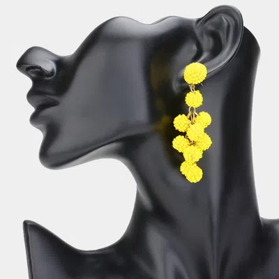 Fashnzfab Seed Beaded Ball Cluster Vine Dangle Earrings - Yellow
