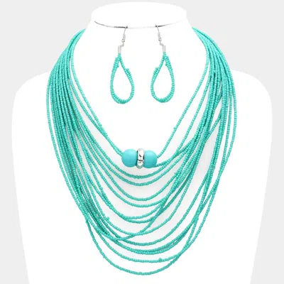 Fashnzfab Seed Beaded Bib Necklace In Blue