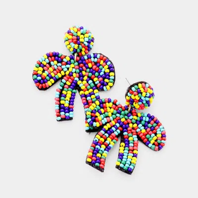 Fashnzfab Seed Beaded Bow Drop Earrings In Multi