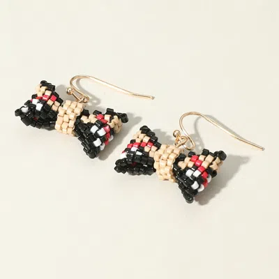 Fashnzfab Seed Beaded Bow Earrings In Black