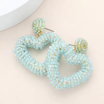 Fashnzfab Seed Beaded Chunky Open Heart Dangle Earrings In Blue