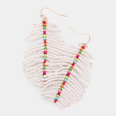 Fashnzfab Seed Beaded Dangle Earrings - White In Multi