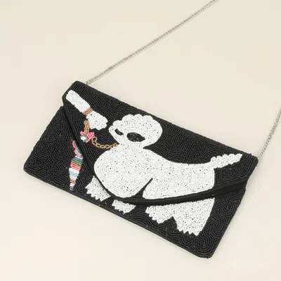 Fashnzfab Seed Beaded Dog Flap Envelope Clutch Bag / Crossbody Bag In Black