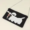 Fashnzfab Seed Beaded Dog Flat Clutch Bag / Crossbody Bag In Black