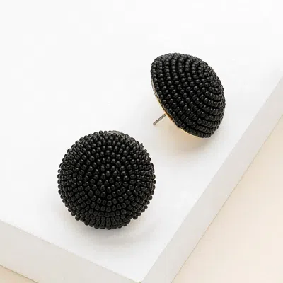 Fashnzfab Seed Beaded Dome Earrings - Black In Brown