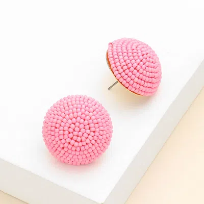 Fashnzfab Seed Beaded Dome Earrings - Pink