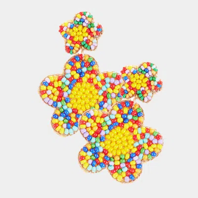 Fashnzfab Seed Beaded Double Flower Link Dangle Earrings - Multi