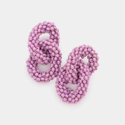 Fashnzfab Seed Beaded Double Open Circle Link Dangle Earrings - Lavender In Purple
