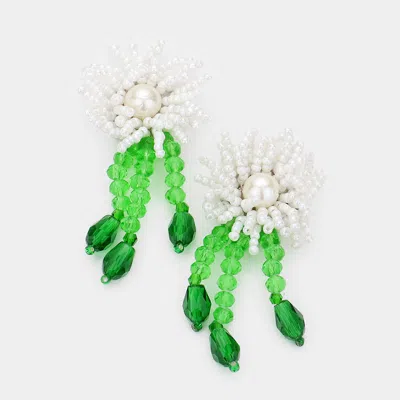 Fashnzfab Seed Beaded Flower Accented Earrings In White