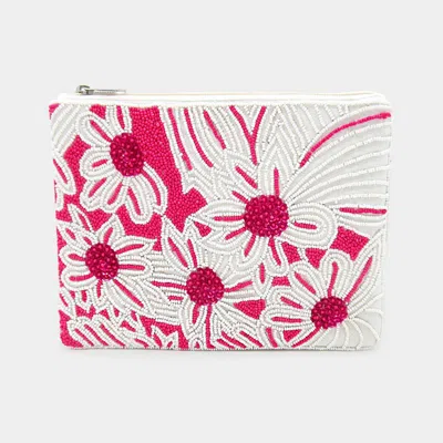 Fashnzfab Seed Beaded Flower Clutch / Crossbody Bag In Pink