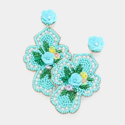 Fashnzfab Seed Beaded Flower Cross Dangle Earrings - Mint In Green