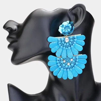 Fashnzfab Seed Beaded Flower Fan Link Earrings - Turquoise In Blue