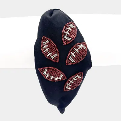 Fashnzfab Seed Beaded Football Burnout Knot Headband In Black