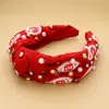 Fashnzfab Seed Beaded Football Pearl Stone Cluster Embellished Knot Headband In Red