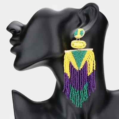 Fashnzfab Seed Beaded Fringe Dangle Earrings - Gold, Multi