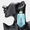 Fashnzfab Seed Beaded Fringe Dangle Earrings - Gold, Turquoise In Blue