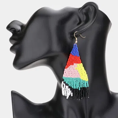 Fashnzfab Seed Beaded Fringe Dangle Earrings - Multi