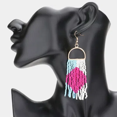 Fashnzfab Seed Beaded Fringe Dangle Earrings - Multi In Gold