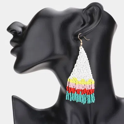 Fashnzfab Seed Beaded Fringe Dangle Earrings - White In Multi