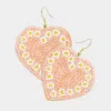 Fashnzfab Seed Beaded Heart Dangle Earrings - Pink In Pink