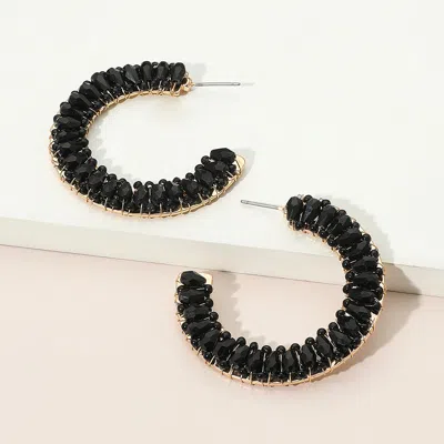 Fashnzfab Seed Beaded Hoop Earrings In Black