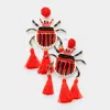 Fashnzfab Seed Beaded Ladybug Triple Tassel Earrings - Gold, Red In Red