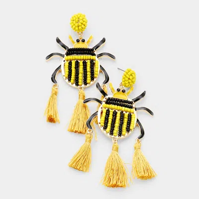 Fashnzfab Seed Beaded Ladybug Triple Tassel Earrings In Yellow