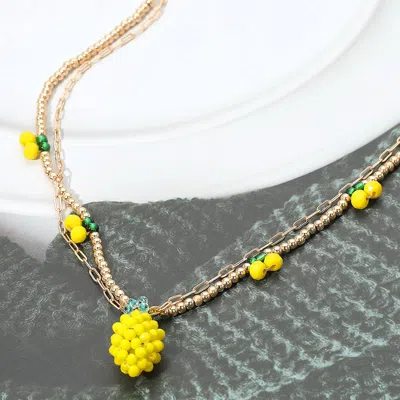Fashnzfab Seed Beaded Lemon Charm Station Layered Necklace In Gold