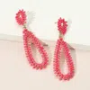 Fashnzfab Seed Beaded Long Teardrop Dangle Earrings - Gold, Pink In Pink