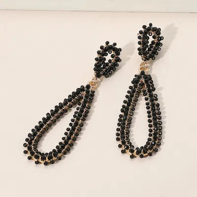 Fashnzfab Seed Beaded Long Teardrop Dangle Earrings In Black