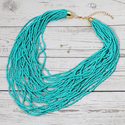 Fashnzfab Seed Beaded Multi Layered Strand Necklace
