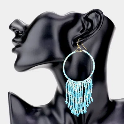 Fashnzfab Seed Beaded Open Circle Fringe Earrings In Blue