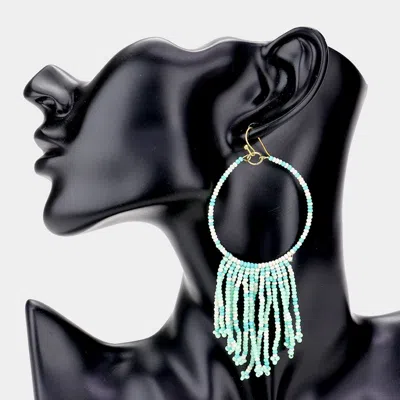 Fashnzfab Seed Beaded Open Circle Fringe Earrings In Green