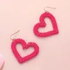 Fashnzfab Seed Beaded Open Heart Dangle Earrings - Gold, Pink In Pink