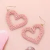 Fashnzfab Seed Beaded Open Heart Dangle Earrings - Gold, Pink In Pink