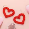 Fashnzfab Seed Beaded Open Heart Dangle Earrings - Gold, Red In Multi