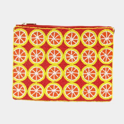Fashnzfab Seed Beaded Orange Clutch / Crossbody Bag In Pink