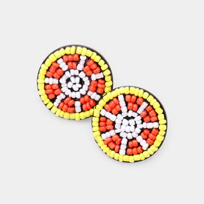 Fashnzfab Seed Beaded Orange Stud Earrings